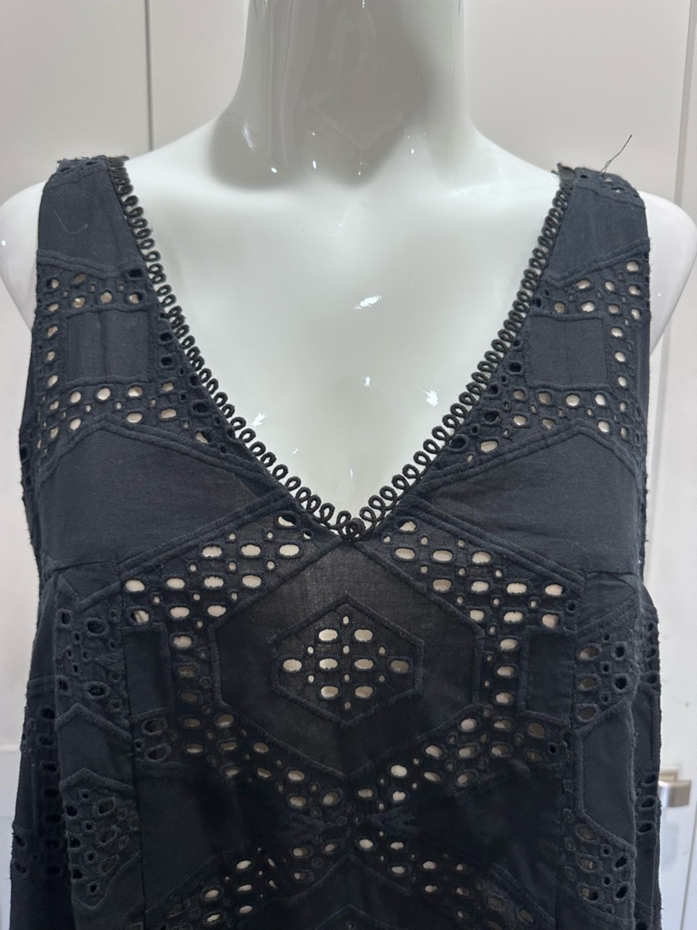 Anthropologie Maeve Black Eyelet V-Neck Dress - Picture 3 of 7